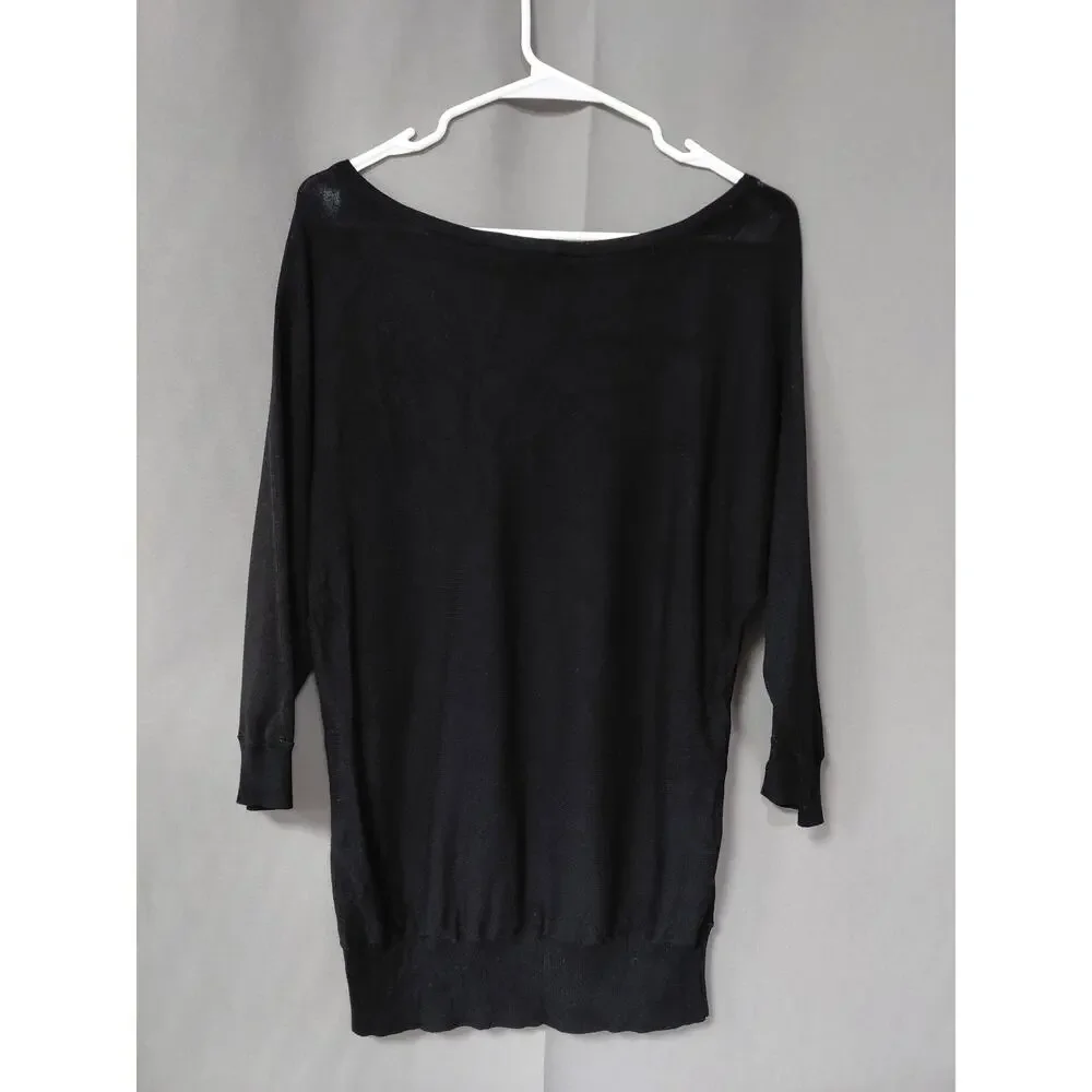 White House Black Market Black Floral Knit Dolman Sleeve Top Women Size S